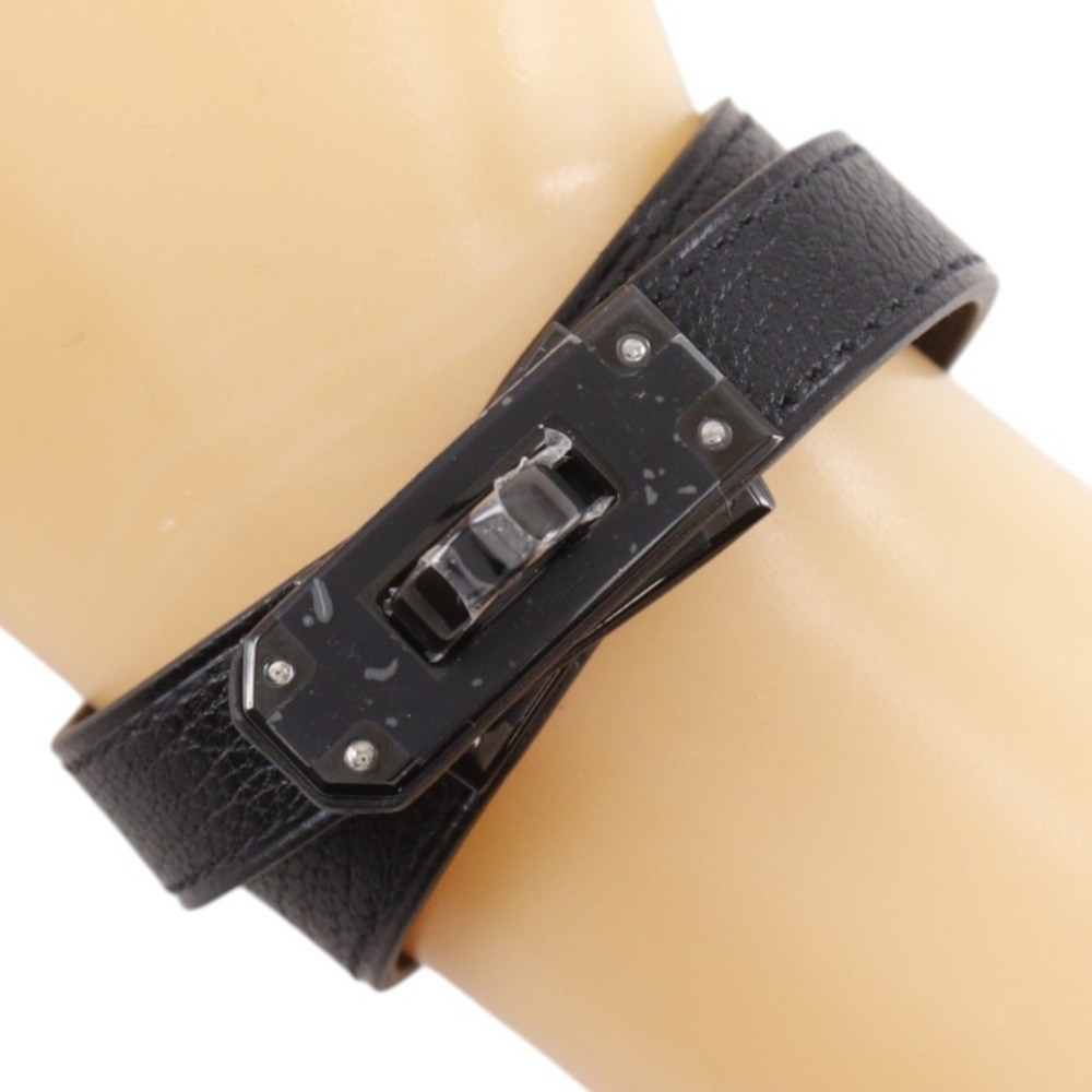 HERMES Black Leather Charm Bracelet